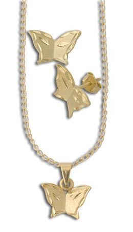 Conjunto de brincos, pingente e corrente folheados a ouro co